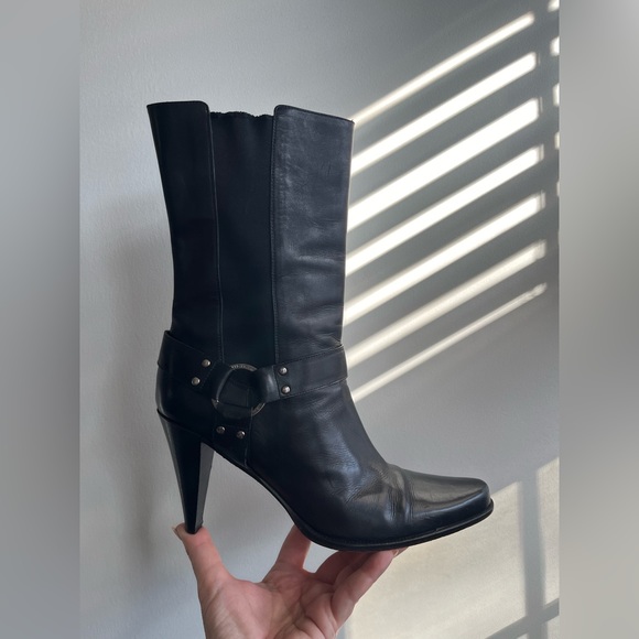 Donald Pliner Leather Biker Harness Style Boots Size 8.5 - Picture 4 of 11